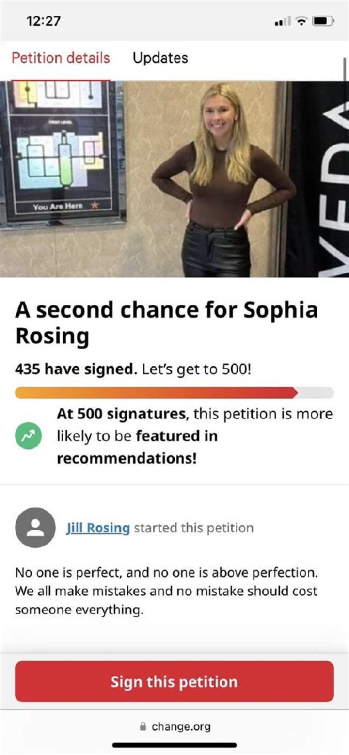 Sophia Rosing petition receives more than 100 signatures as mother asks for second chance in w